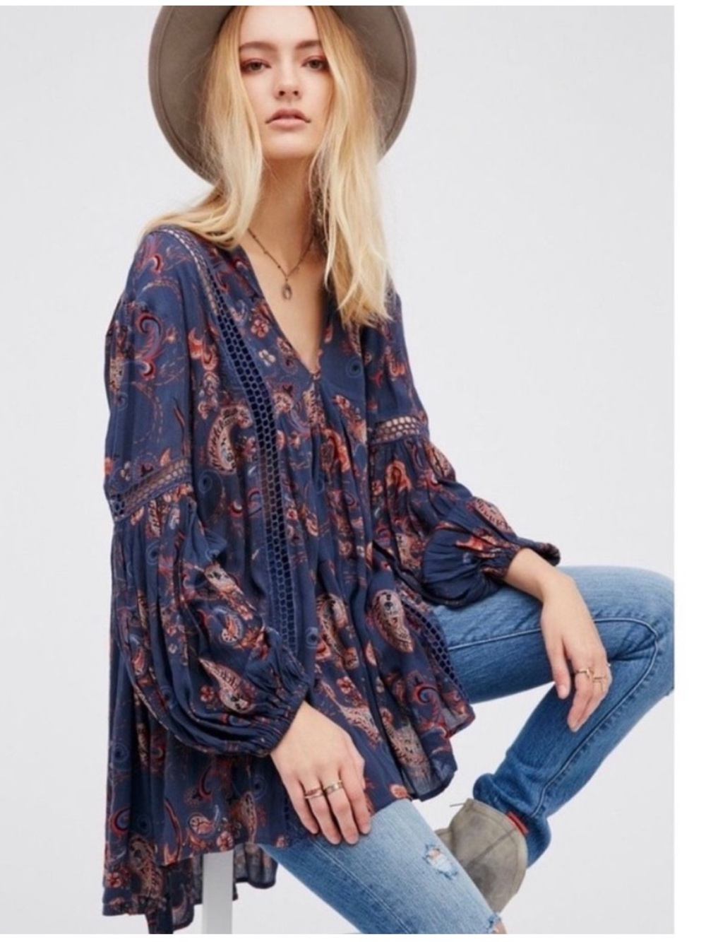 FREE PEOPLE Just the Two of Us Paisley Tunic Blue Size XS